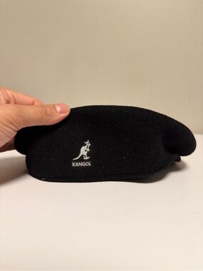 KANGOL Vintage England 100% Wool Black Newsboy Hat Flat Cap Size: Large